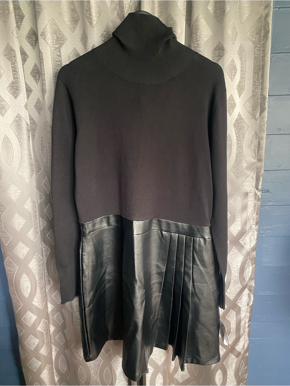 By & By Jr Plus 2XL NWT Black Turtleneck Faux Leather Mixed Media Dress Edgy